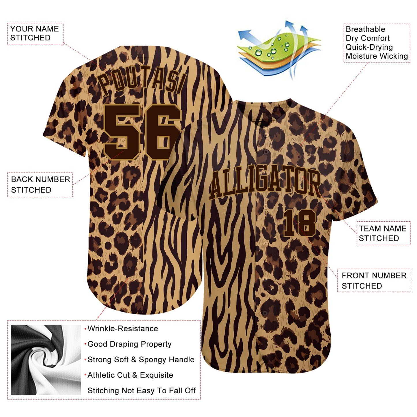Custom 3D Pattern Design Leopard Skin Zebra Stripe Authentic Baseball Jersey