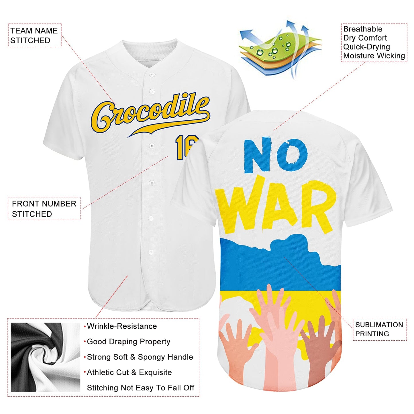 Custom 3D Pattern Design No War In Ukraine Authentic Baseball Jersey