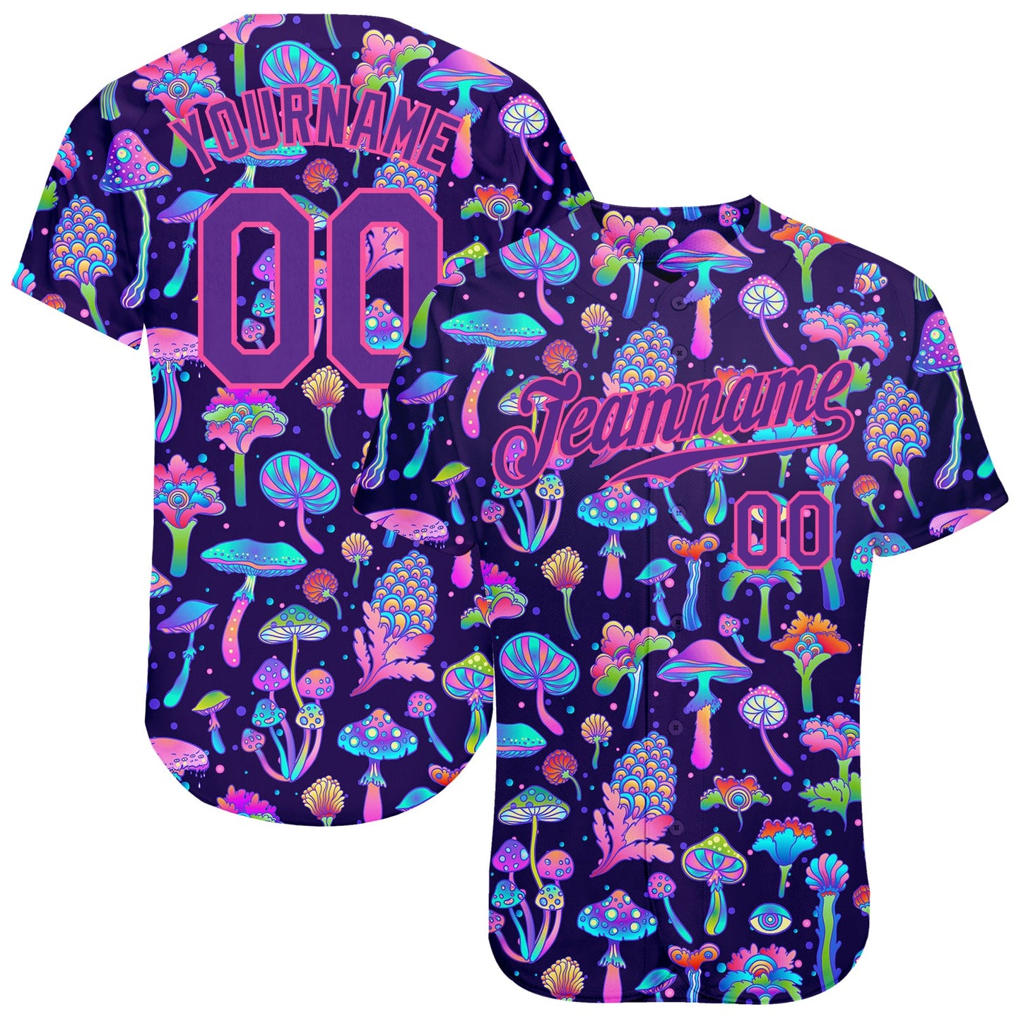 Custom 3D Pattern Design Colorful Flowers And Mushrooms Psychedelic Hallucination Authentic Baseball Jersey