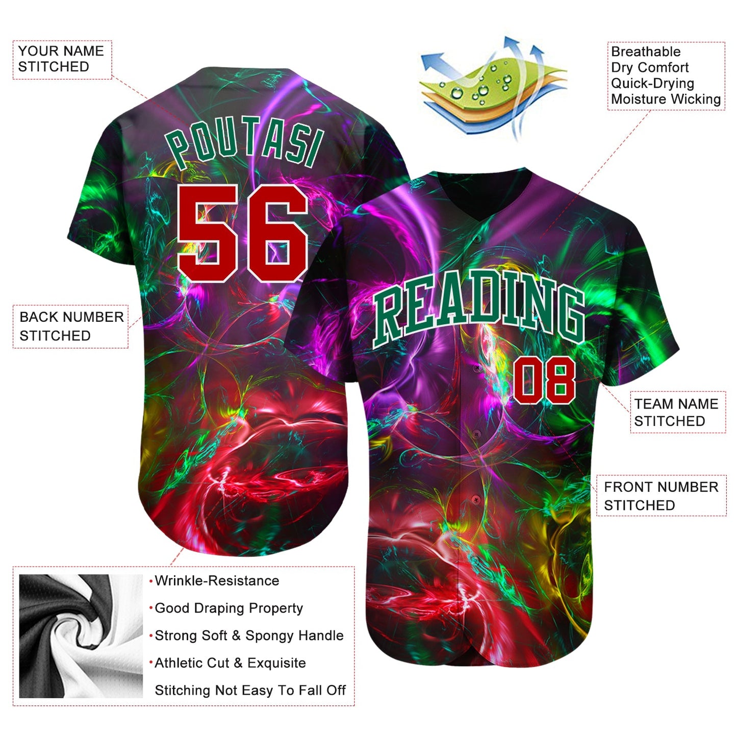 Custom 3D Pattern Design Abstract Fractal Rendering Authentic Baseball Jersey
