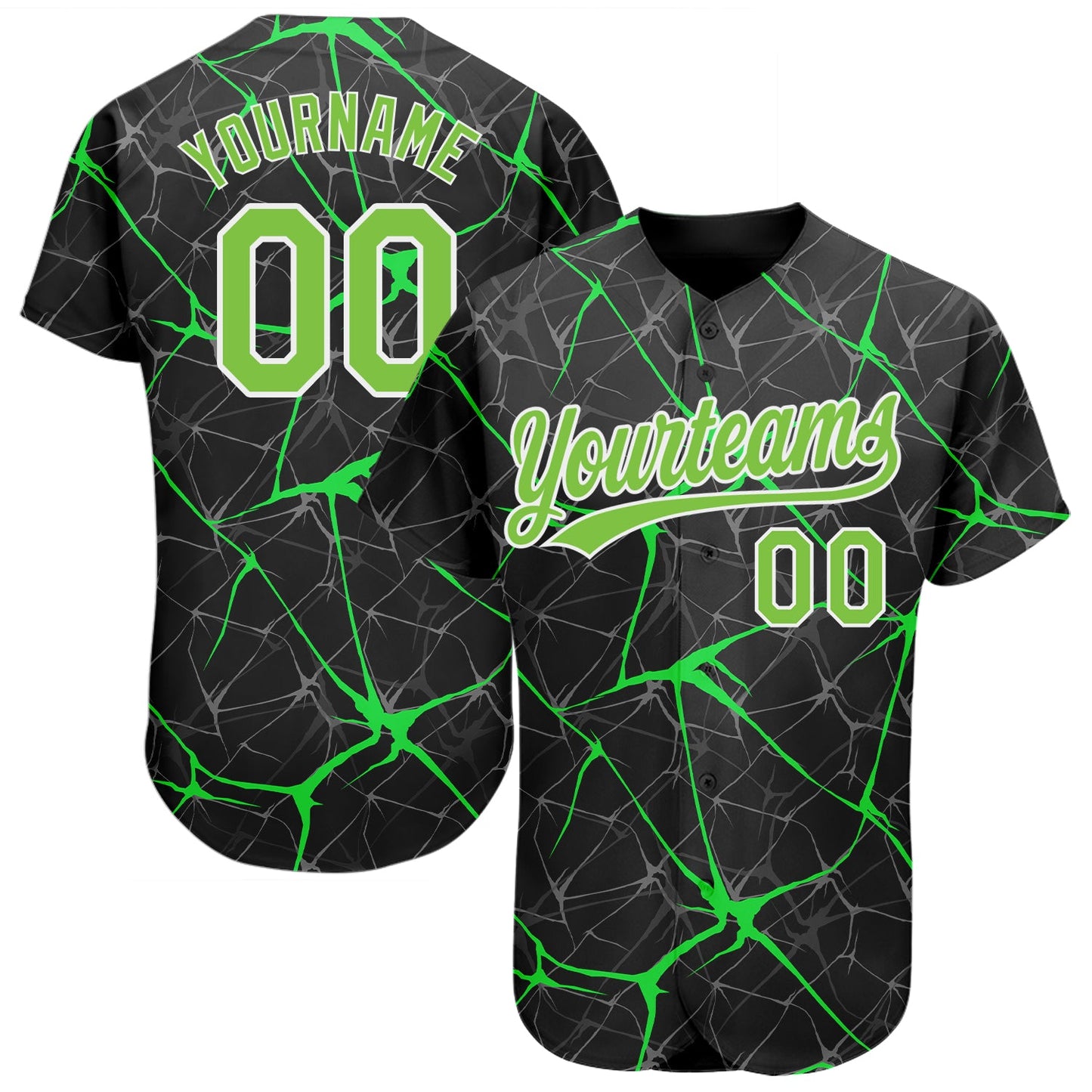 Custom Black Neon Green-White 3D Pattern Design Authentic Baseball Jersey