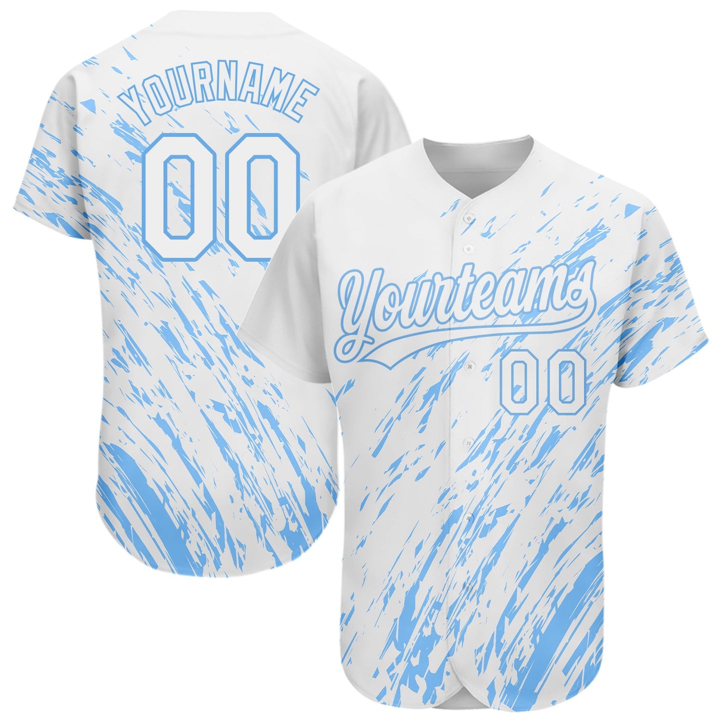 Custom White Light Blue 3D Pattern Design Authentic Baseball Jersey