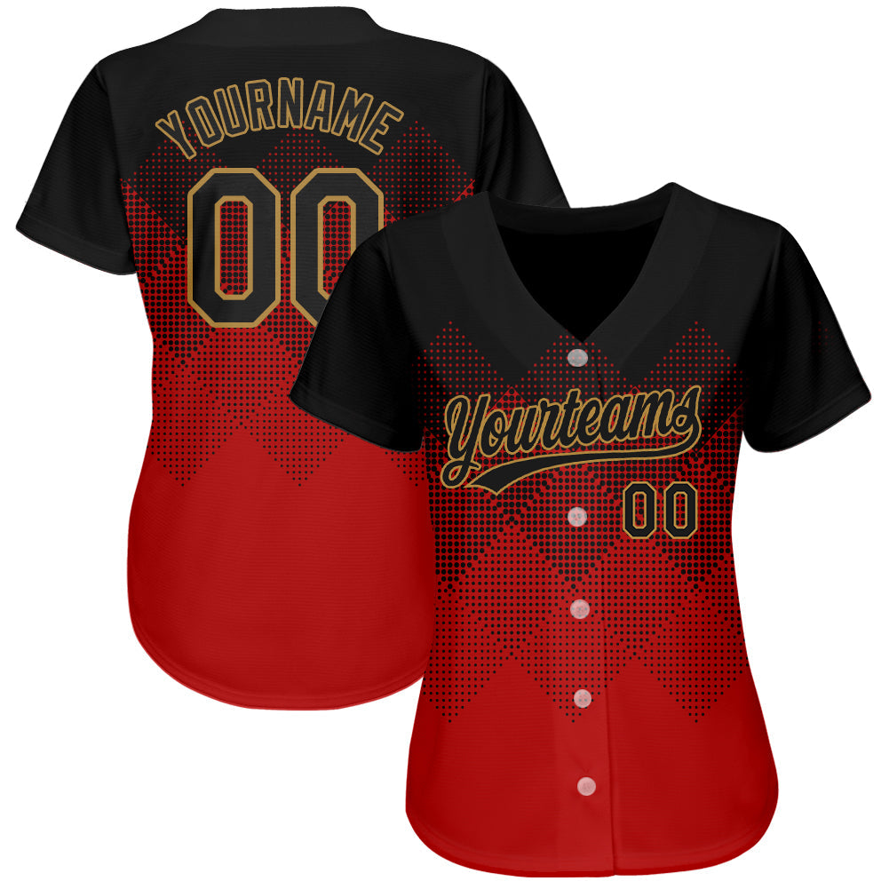 Custom Red Black-Old Gold 3D Pattern Design Authentic Baseball Jersey