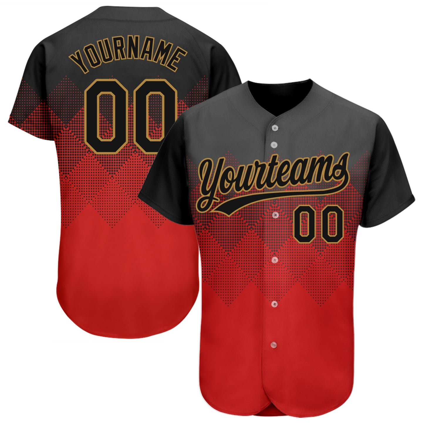 Custom Red Black-Old Gold 3D Pattern Design Authentic Baseball Jersey