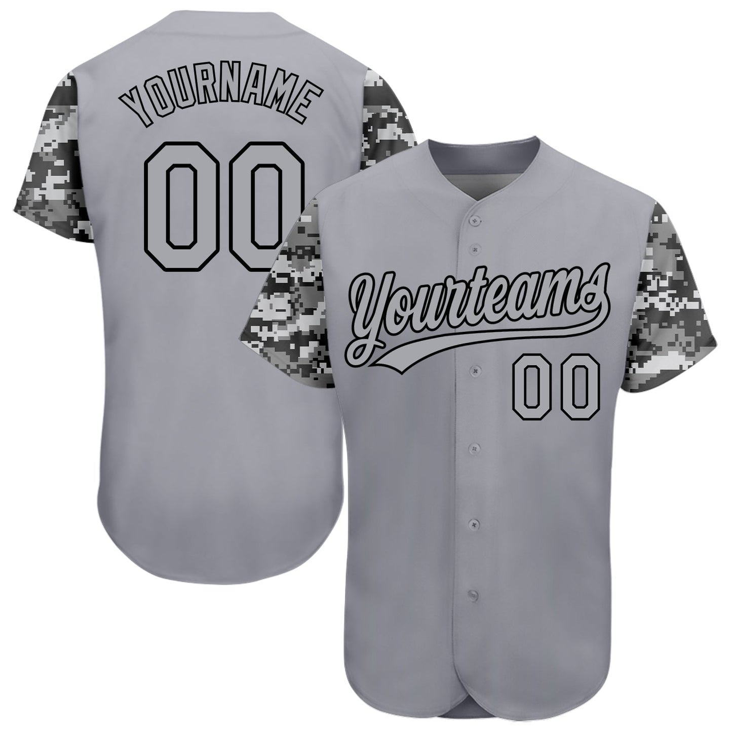 Custom Gray Gray Black-Camo 3D Pattern Design Authentic Baseball Jersey