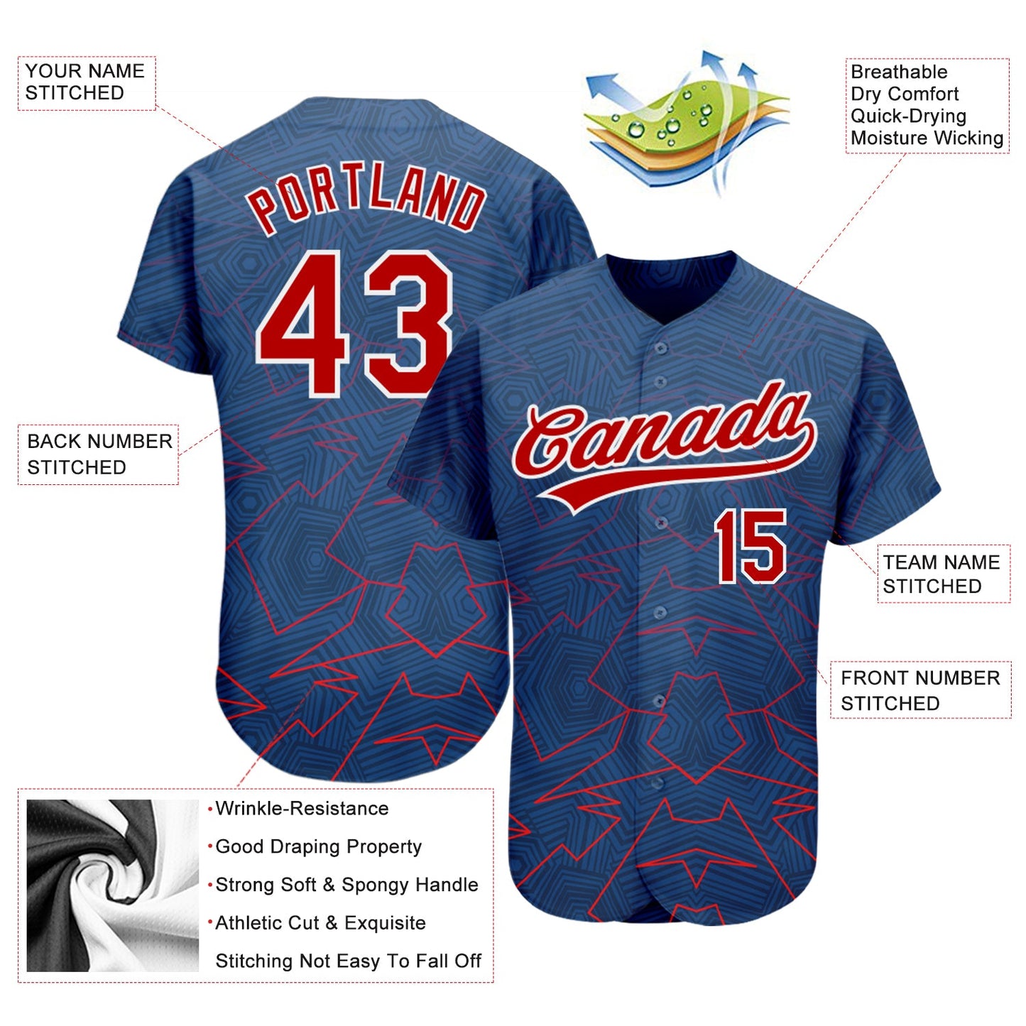 Custom Royal Red-White 3D Pattern Design Authentic Baseball Jersey