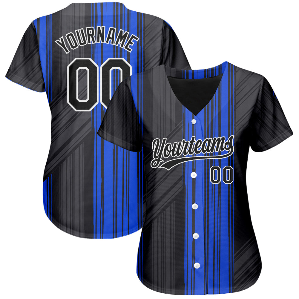 Custom Royal Black-White 3D Pattern Design Authentic Baseball Jersey