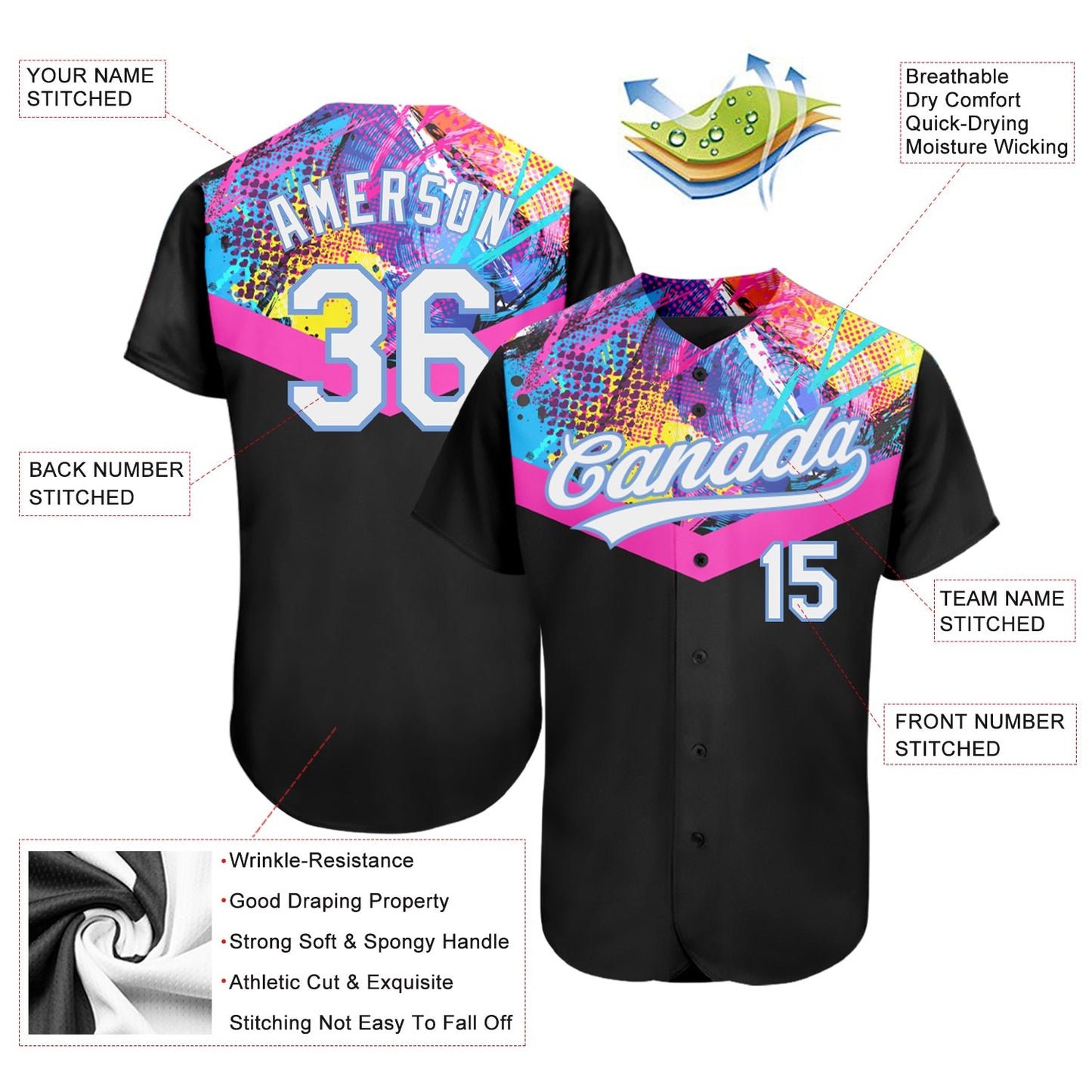 Custom Black White-Light Blue 3D Pattern Design Authentic Baseball Jersey