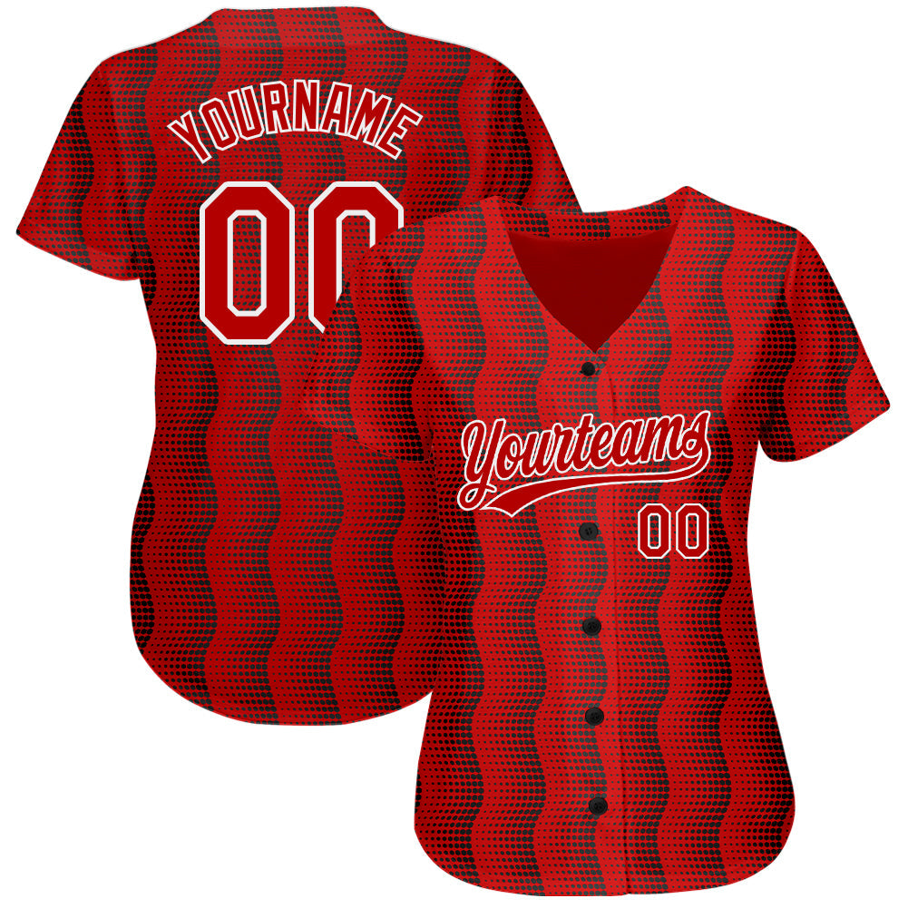 Custom Red Red-White 3D Pattern Design Authentic Baseball Jersey