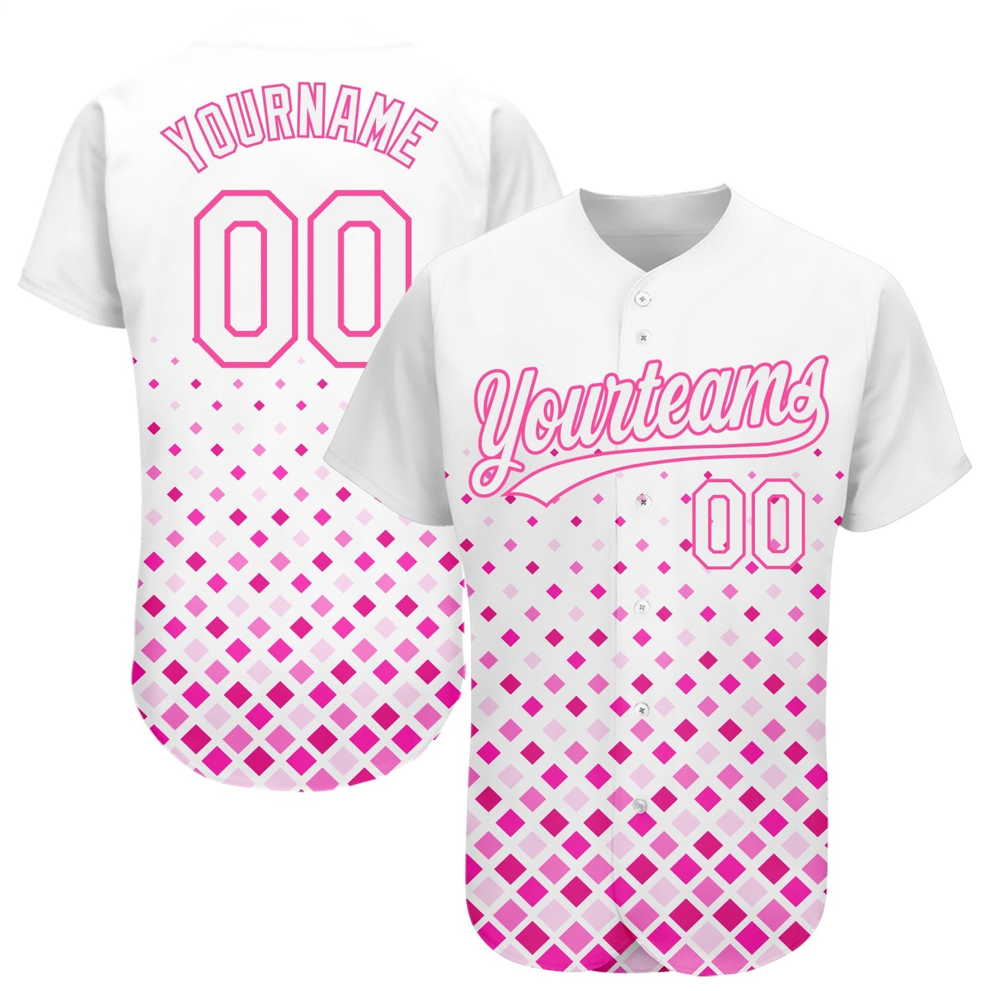 Custom White White-Pink 3D Pattern Design Authentic Baseball Jersey