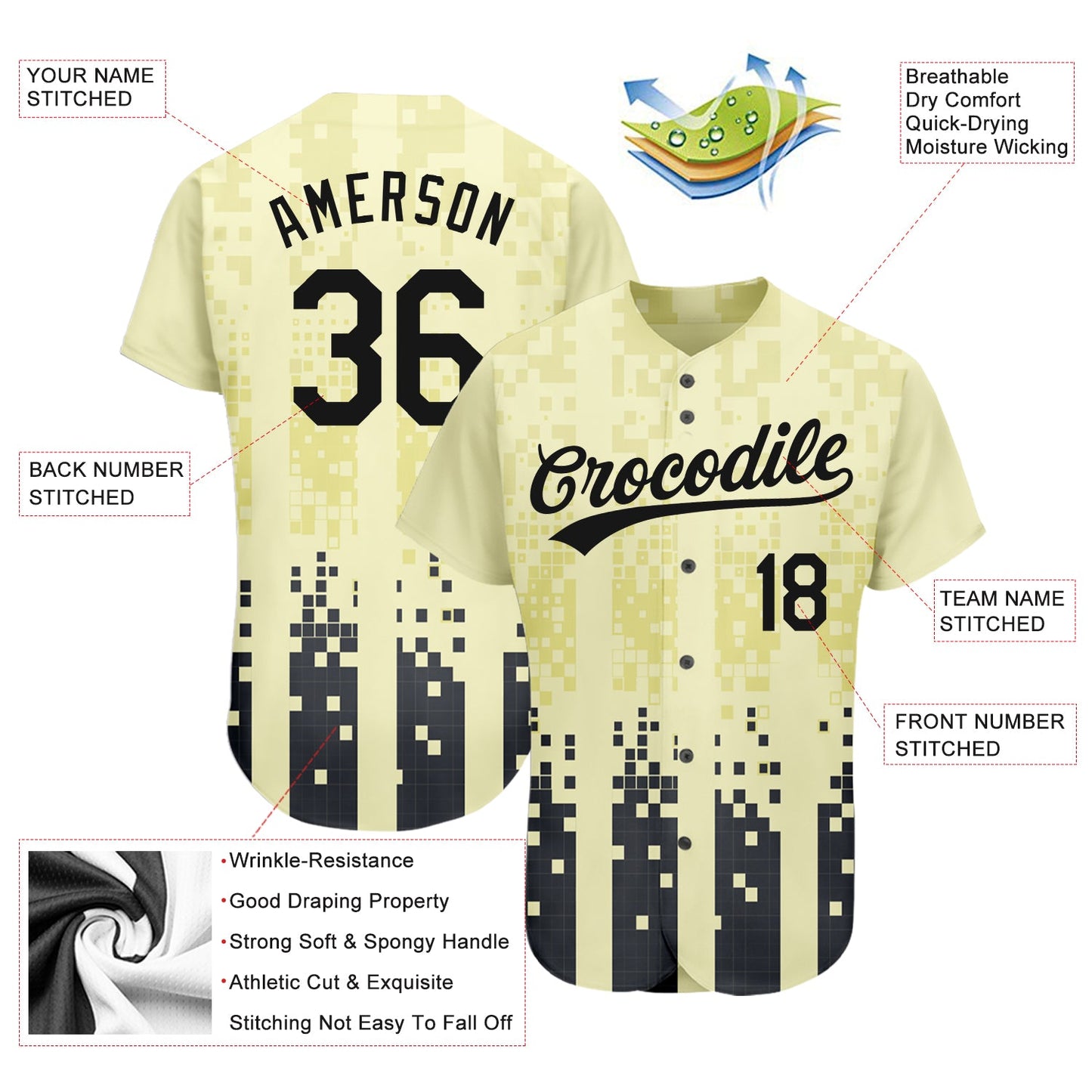 Custom Cream Black 3D Pattern Design Authentic Baseball Jersey
