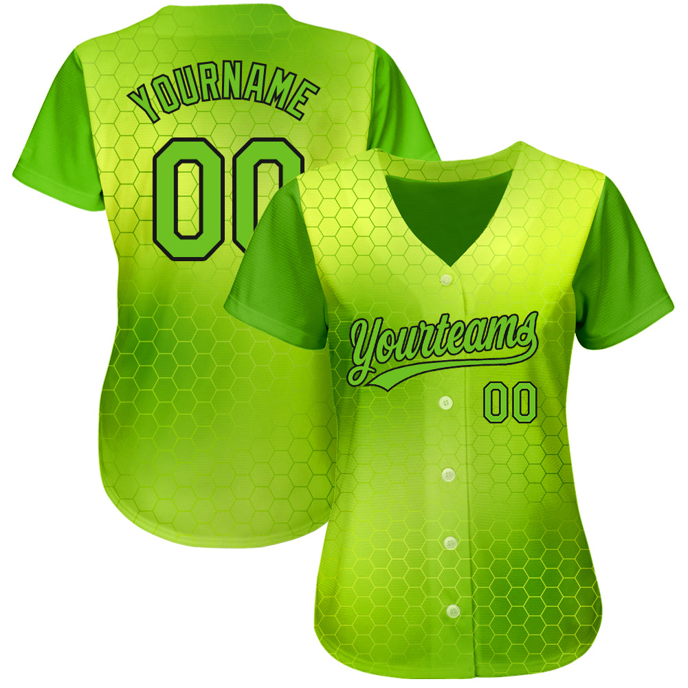Custom Neon Green Neon Green-Black 3D Pattern Design Authentic Baseball Jersey