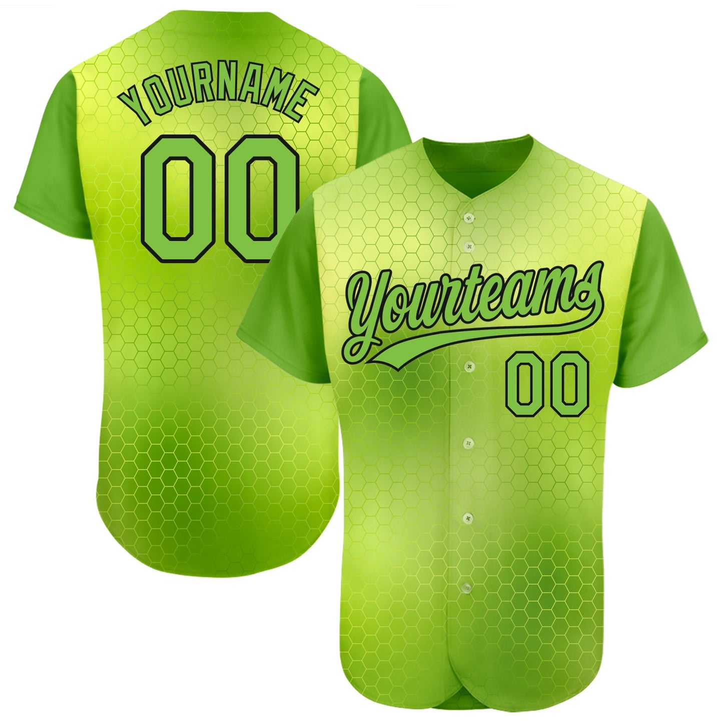 Custom Neon Green Neon Green-Black 3D Pattern Design Authentic Baseball Jersey