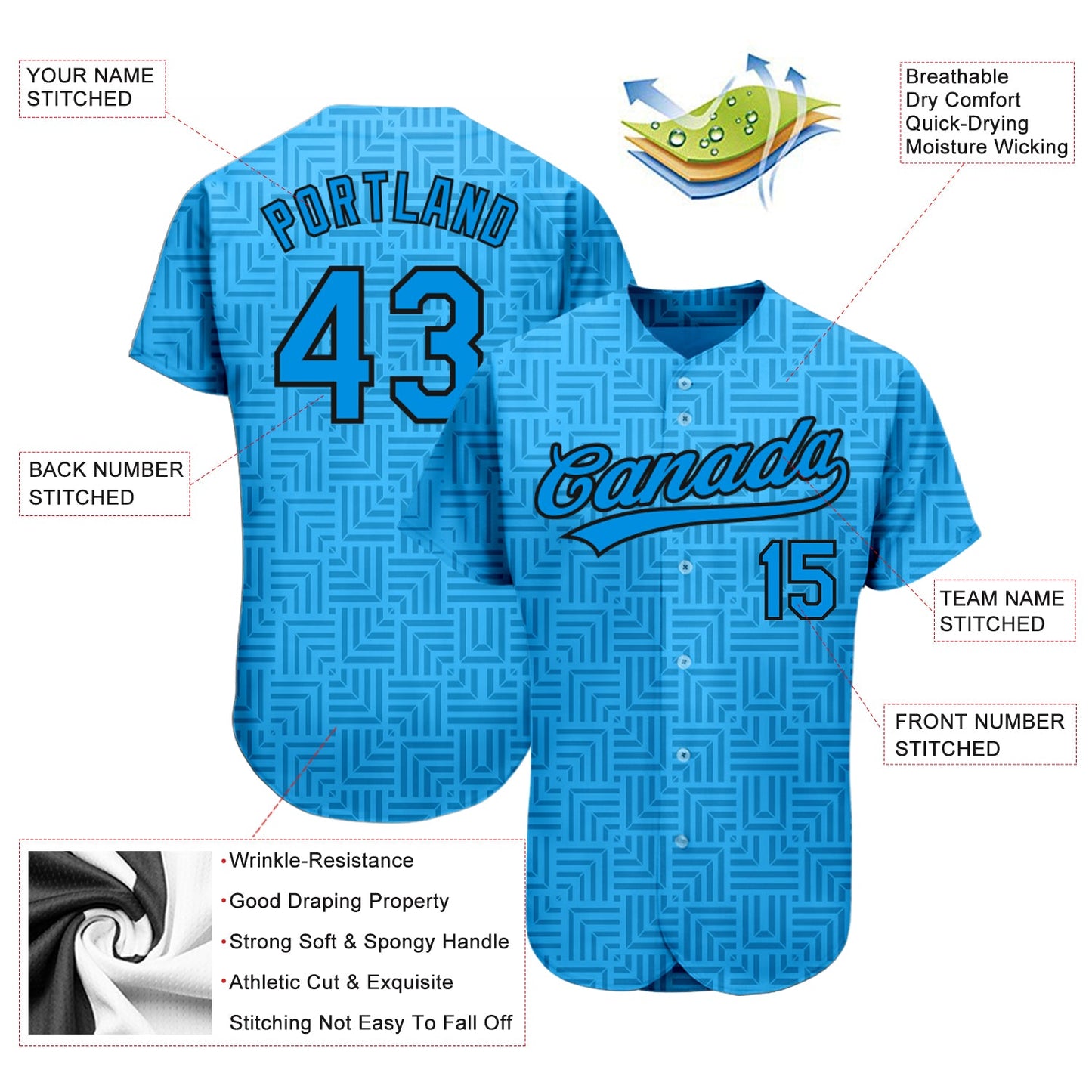 Custom Blue Blue-Black 3D Pattern Design Authentic Baseball Jersey