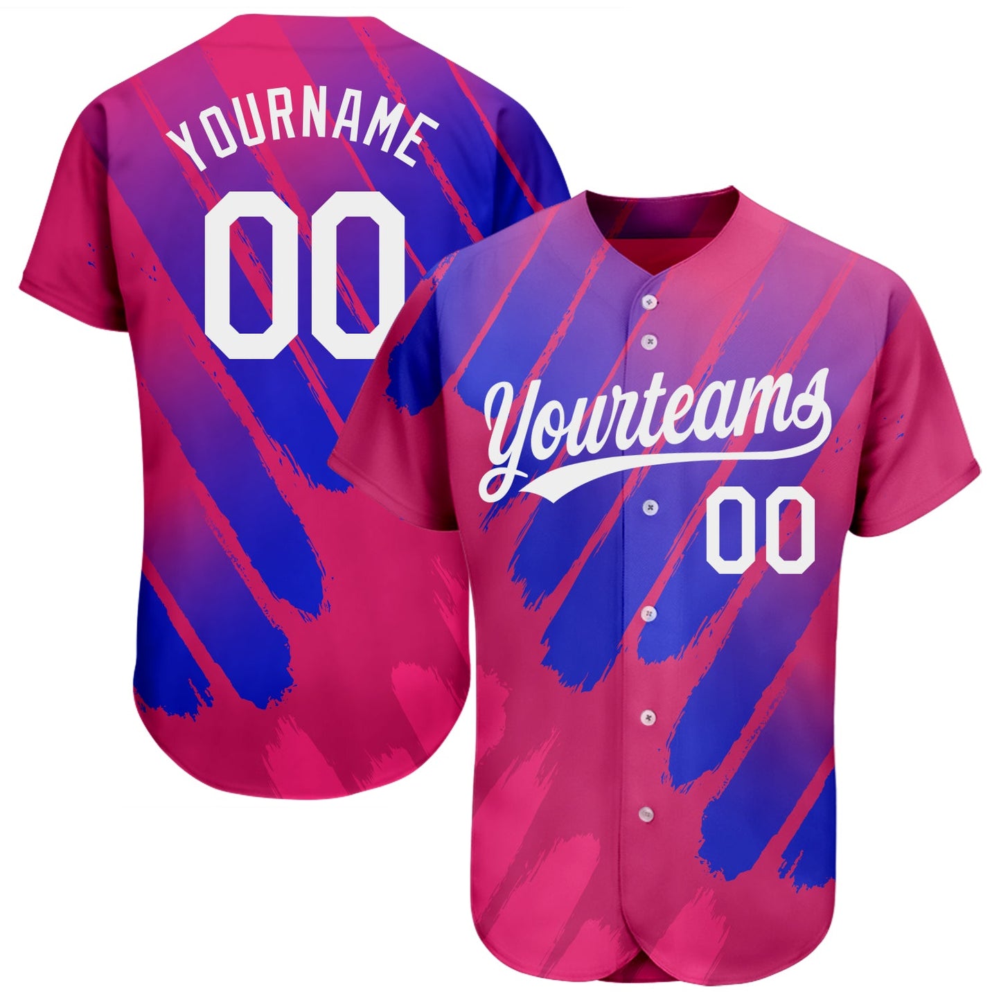 Custom Pink White-Royal 3D Pattern Design Authentic Baseball Jersey