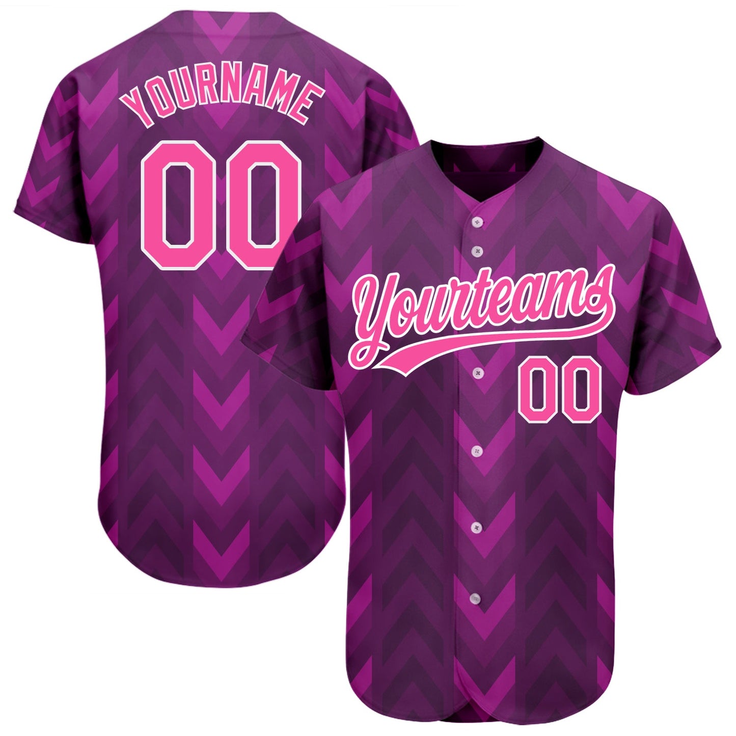 Custom Purple Pink-White 3D Pattern Design Authentic Baseball Jersey