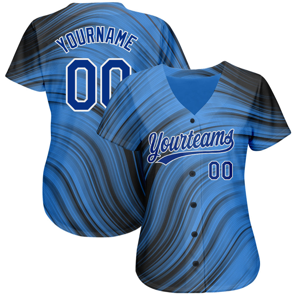 Custom Light Blue Royal-Black 3D Pattern Design Authentic Baseball Jersey