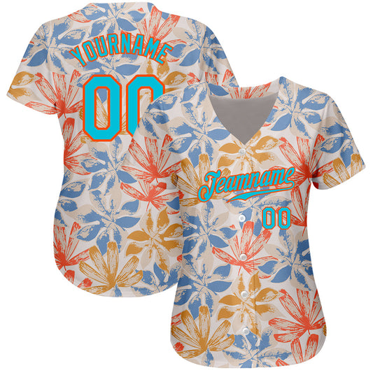 Custom White Lakes Blue-Orange 3D Pattern Design Leaves Authentic Baseball Jersey