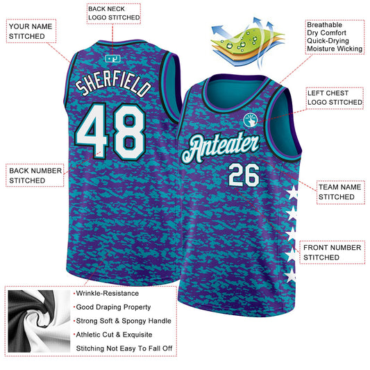 Custom Teal White Purple-Black Authentic City Edition Basketball Jersey