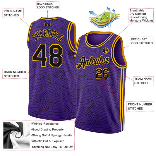 Custom Purple Black-Gold Authentic City Edition Basketball Jersey