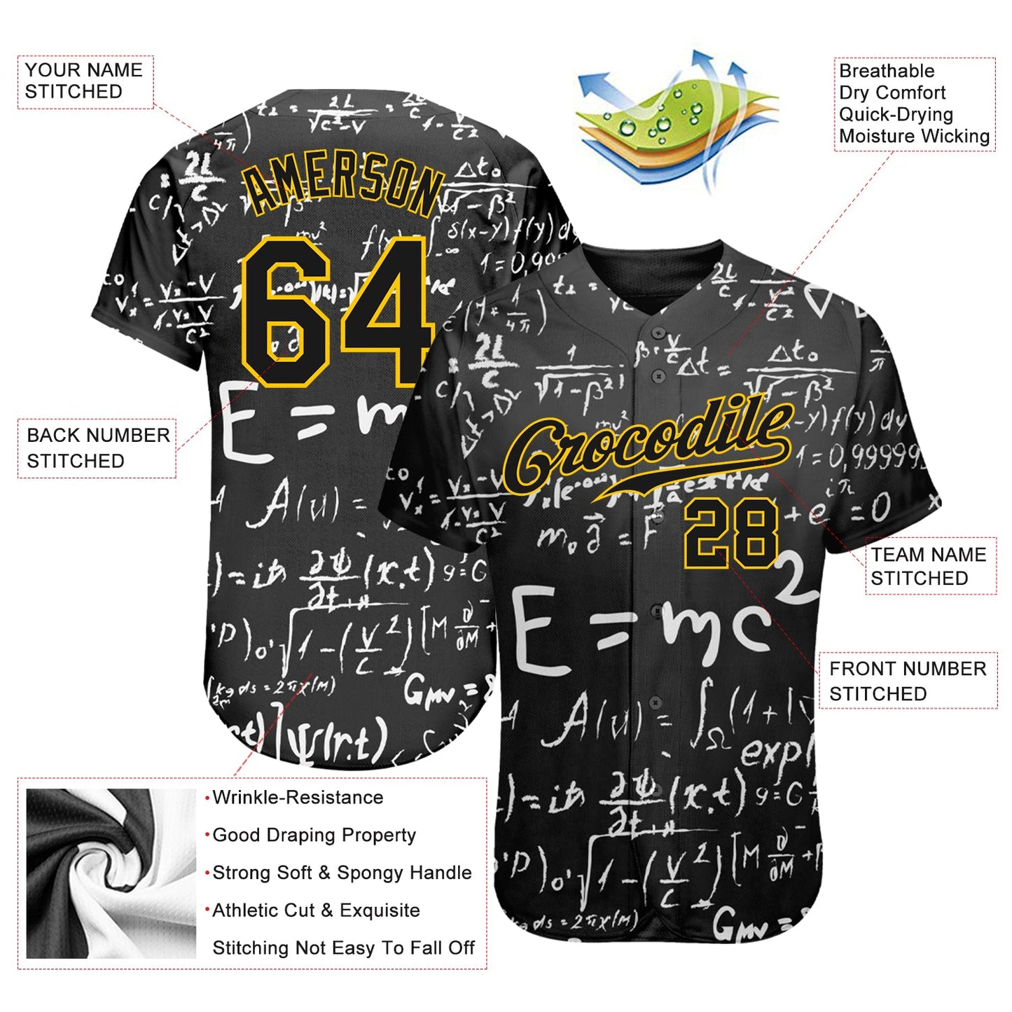 Custom 3D Pattern Design Math Authentic Baseball Jersey