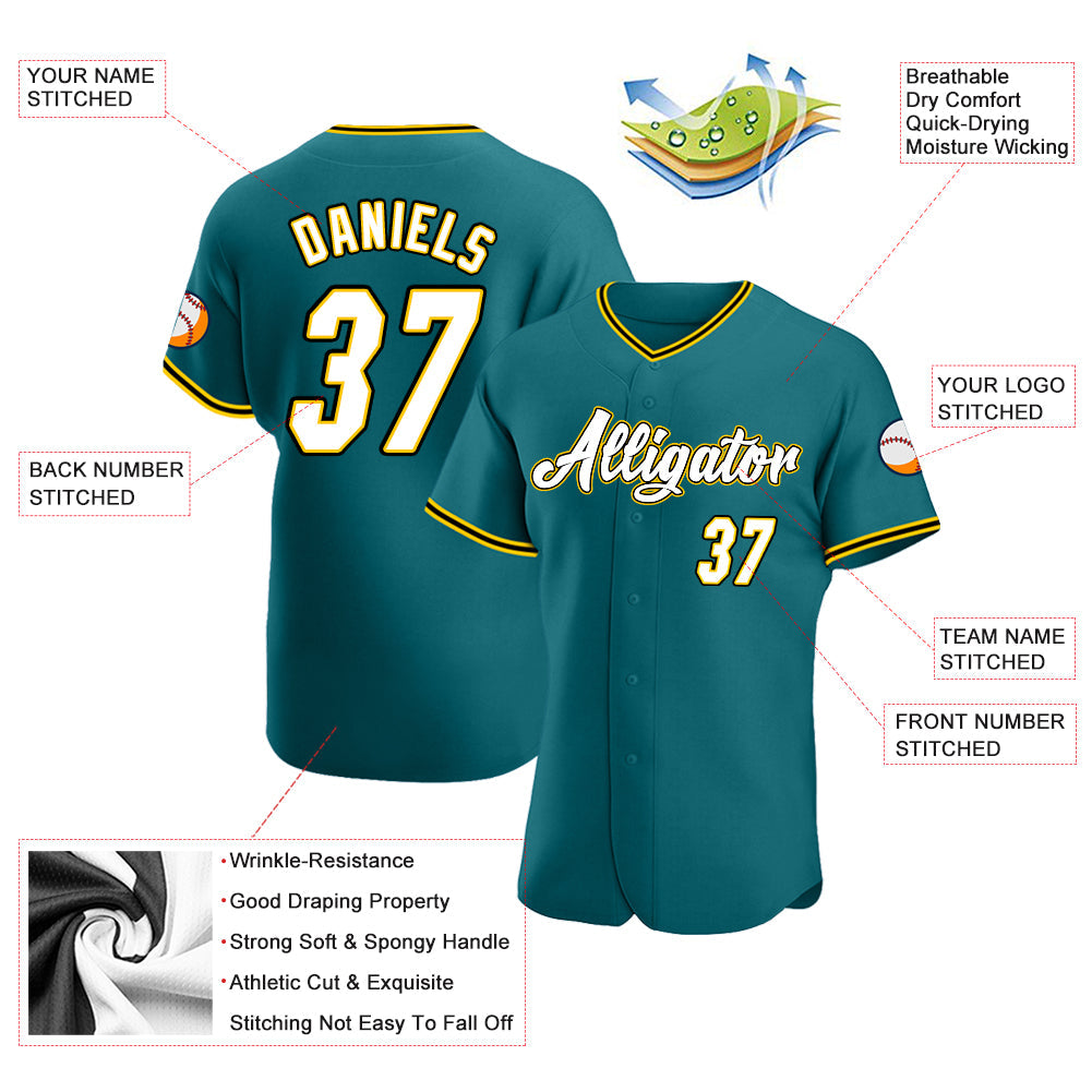 Custom Teal White-Gold Authentic Baseball Jersey