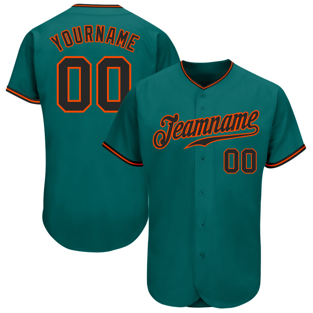 Custom Teal Black-Orange Authentic Baseball Jersey
