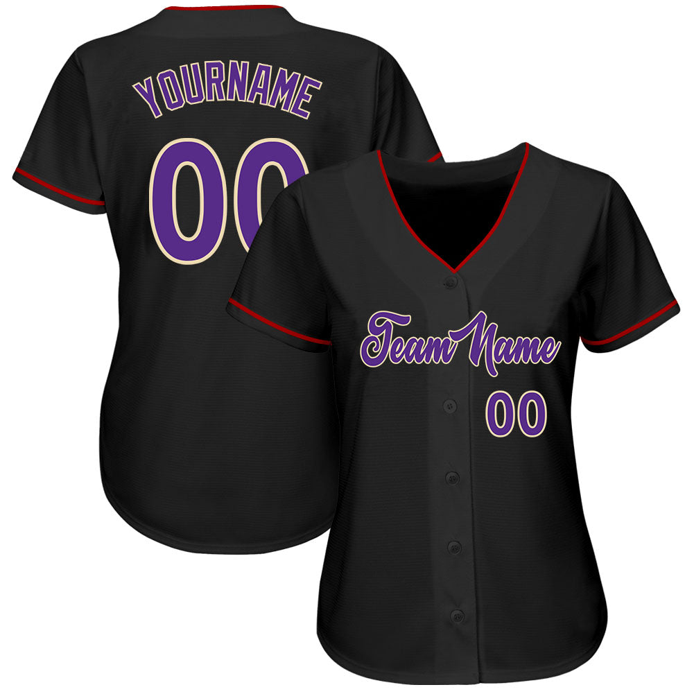 Custom Black Purple-Cream Authentic Baseball Jersey