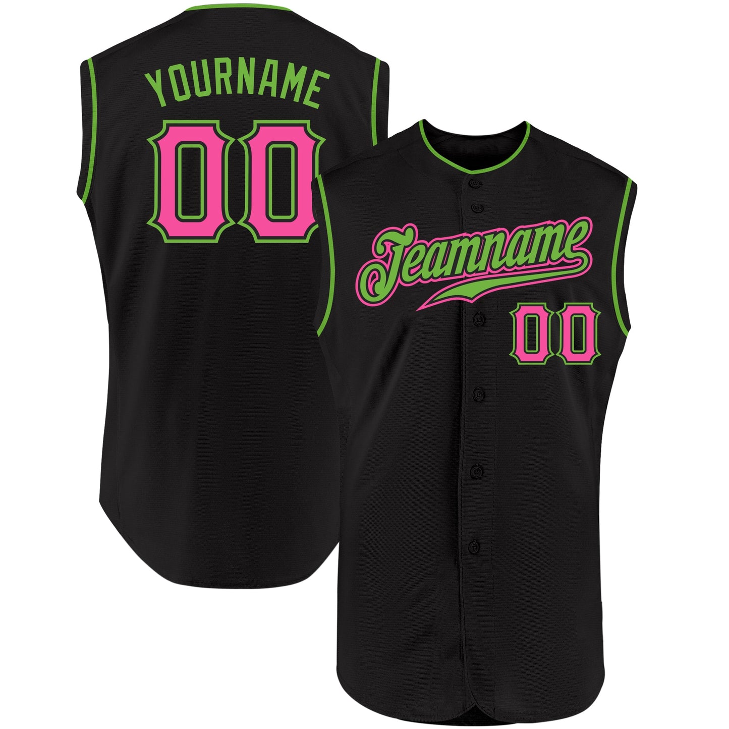 Custom Black Pink-Neon Green Authentic Sleeveless Baseball Jersey