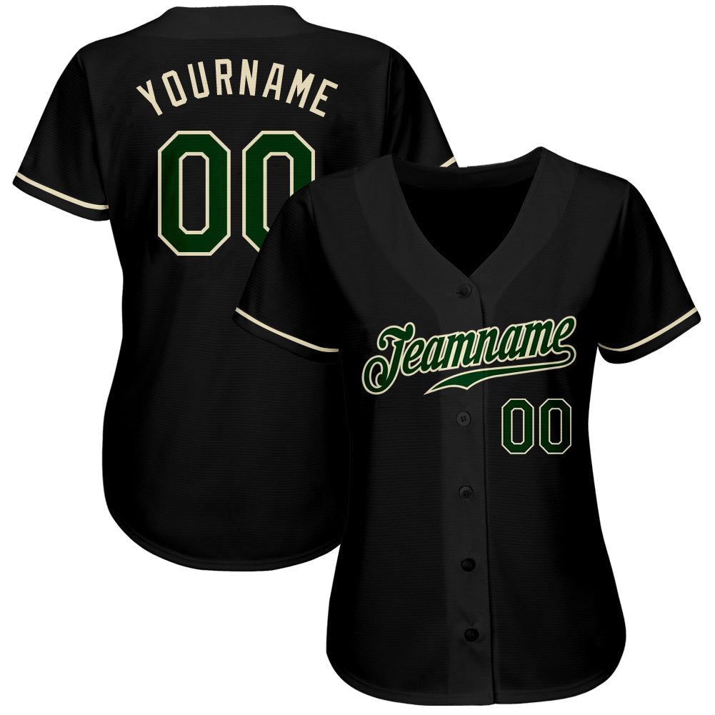 Custom Black Green-Cream Authentic Baseball Jersey