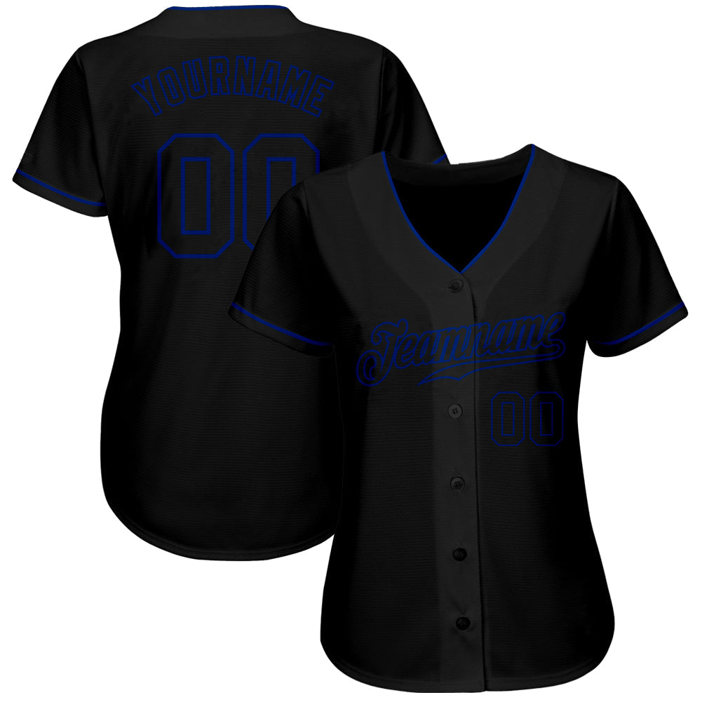 Custom Black Black-Royal Authentic Baseball Jersey