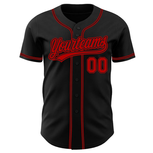 Maglia da baseball autentica nera rossa personalizzata