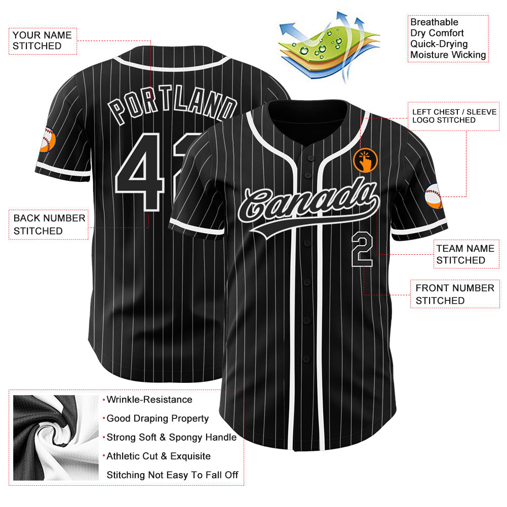 Custom Black White Pinstripe Black Authentic Baseball Jersey