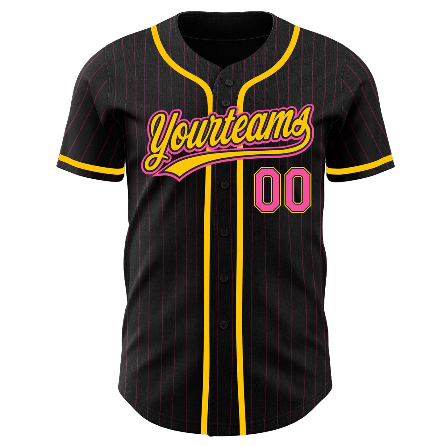 Custom Black Pink Pinstripe Pink-Yellow Authentic Baseball Jersey