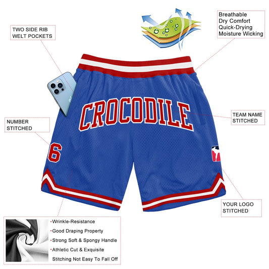 Custom Blue Red-White Authentic Throwback Basketball Shorts