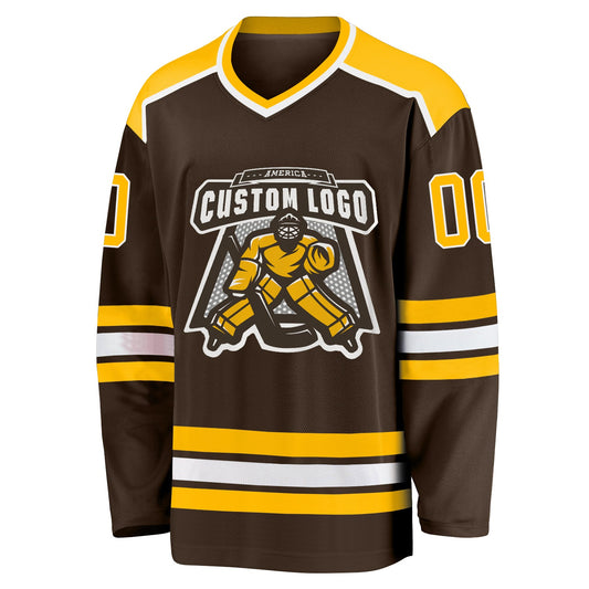 Custom Brown Gold-White Hockey Jersey