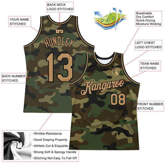 Custom Camo Old Gold-Black Authentic Salute To Service Basketball Jersey
