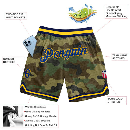Custom Camo Royal-Gold Authentic Salute To Service Basketball Shorts