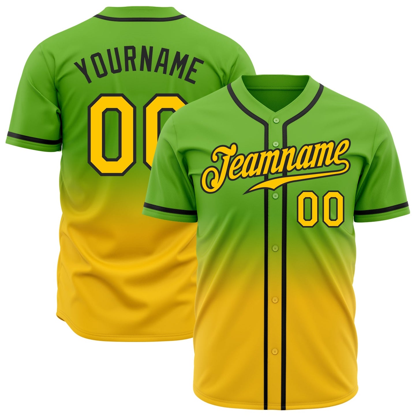 Custom Neon Green Yellow-Black Authentic Fade Fashion Baseball Jersey