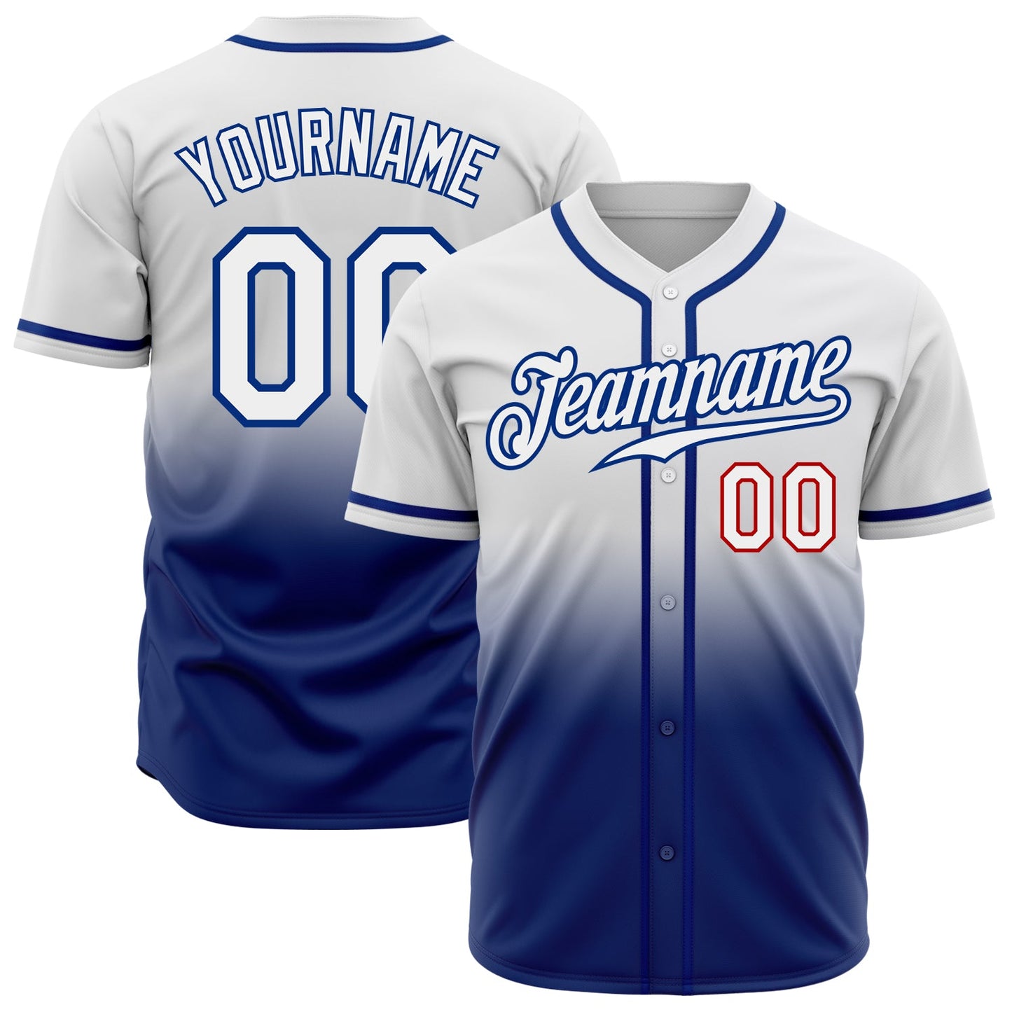 Custom White White Royal-Red Authentic Fade Fashion Baseball Jersey