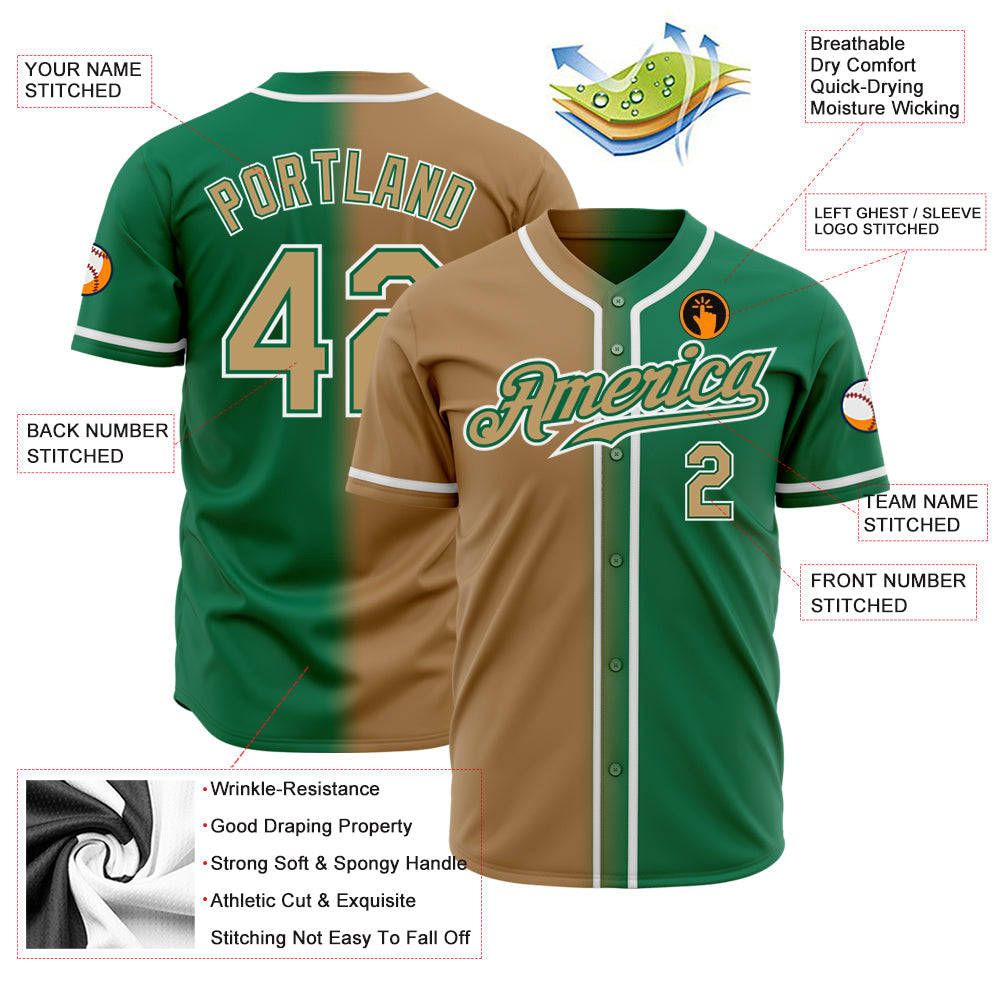 Custom Kelly Green Old Gold-White Authentic Gradient Fashion Baseball Jersey