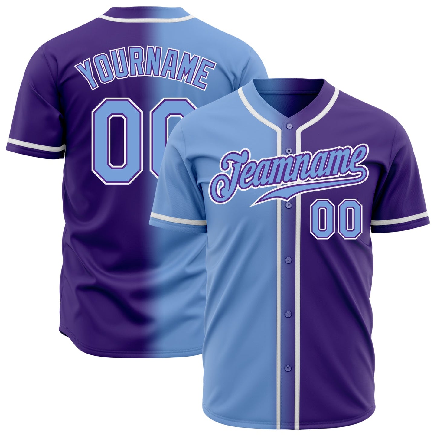 Custom Purple Light Blue-White Authentic Gradient Fashion Baseball Jersey