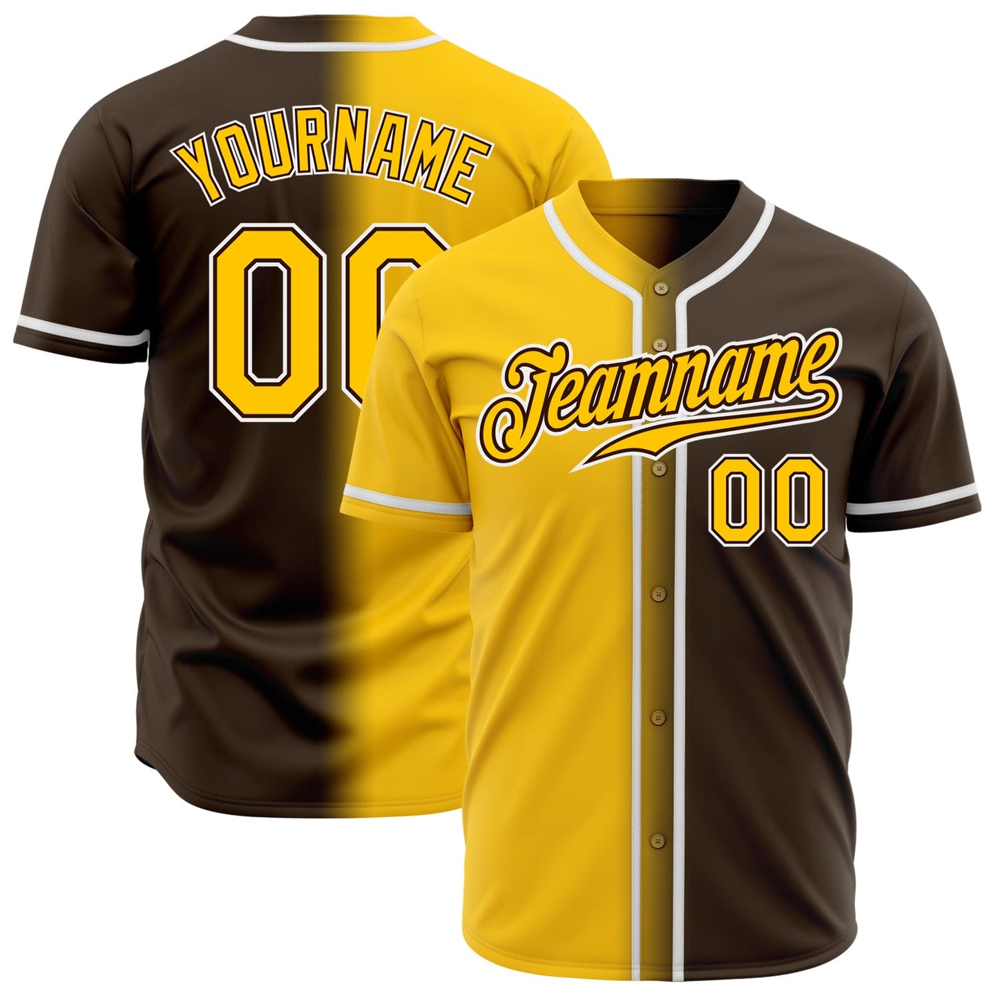 Custom Brown Yellow-White Authentic Gradient Fashion Baseball Jersey