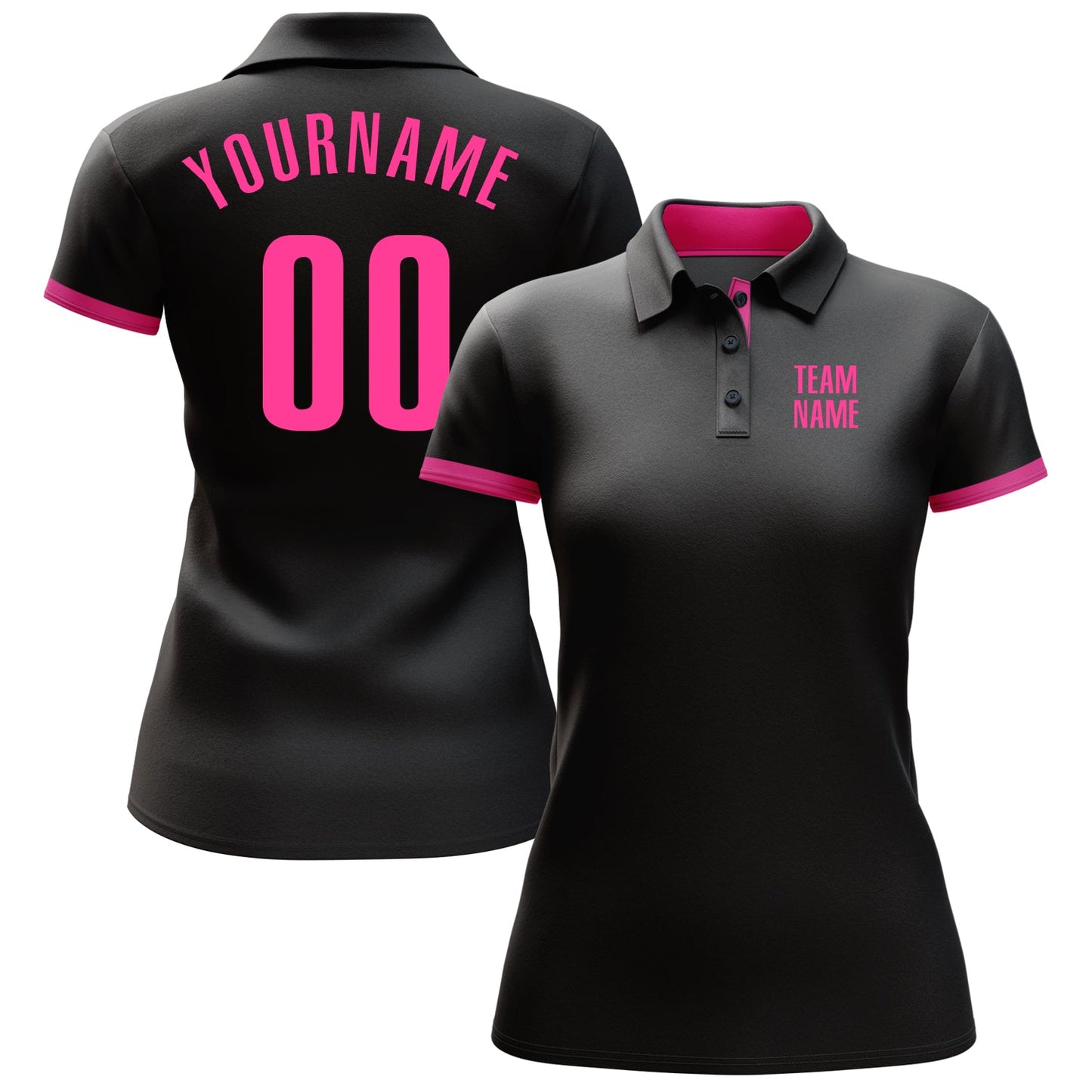 Custom Black Pink Performance Golf Polo Shirt