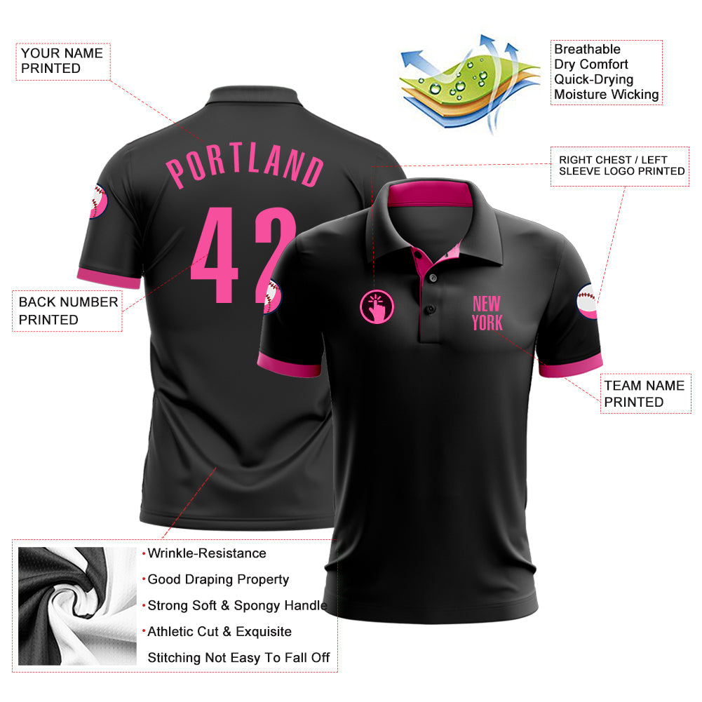 Custom Black Pink Performance Golf Polo Shirt