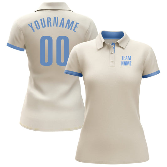 Custom Cream Light Blue Performance Golf Polo Shirt