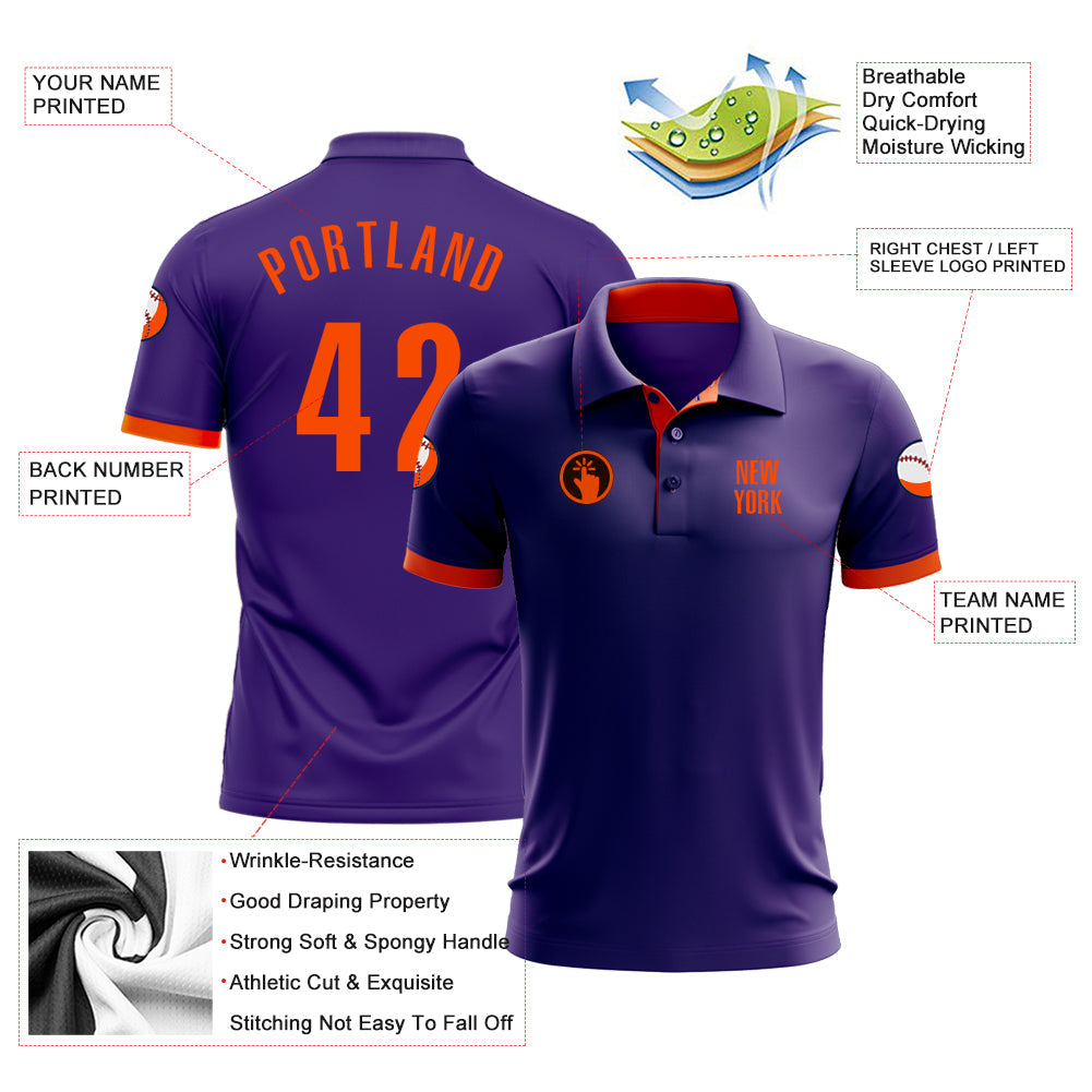 Custom Purple Orange Performance Golf Polo Shirt