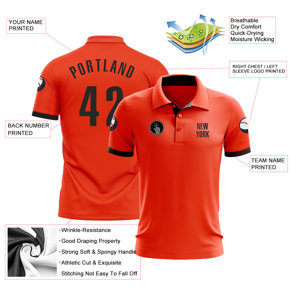 Custom Orange Black Performance Golf Polo Shirt