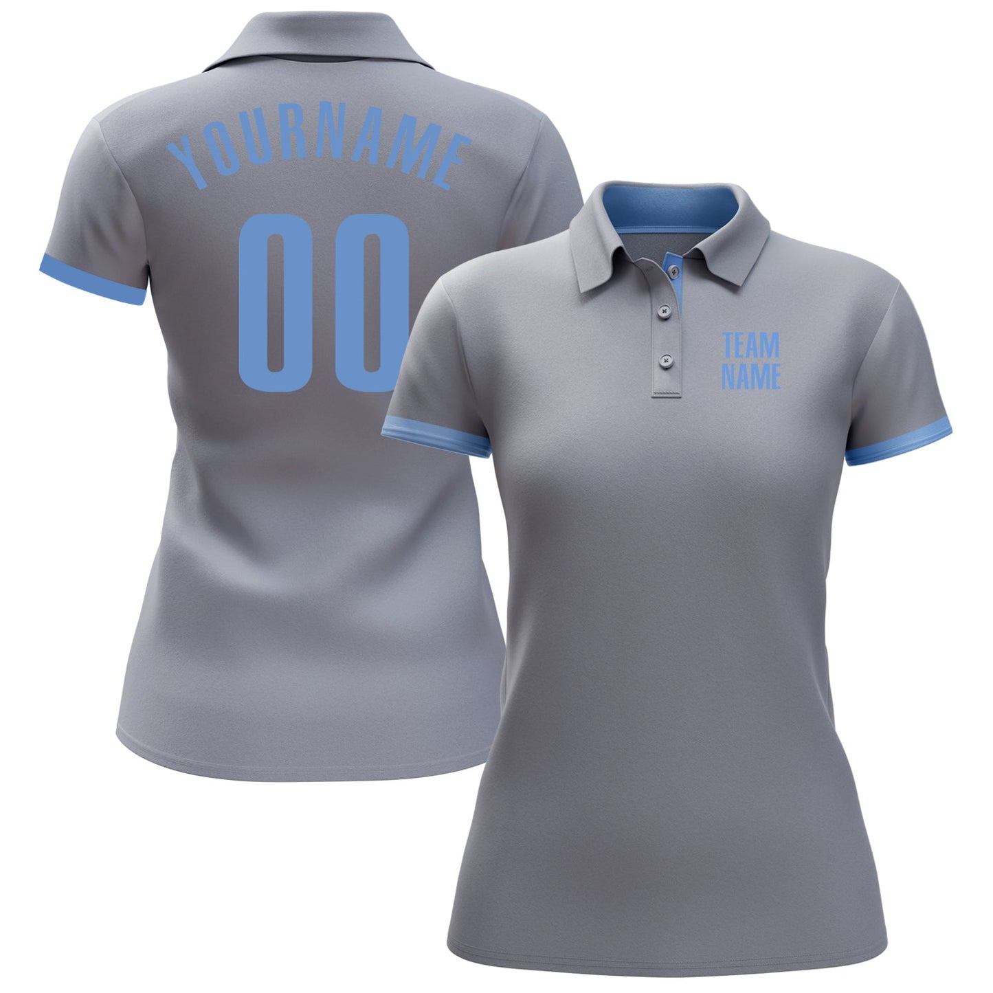 Custom Gray Light Blue Performance Golf Polo Shirt