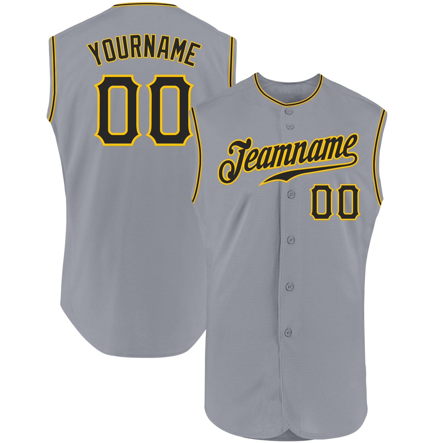 Custom Gray Black-Gold Authentic Sleeveless Baseball Jersey